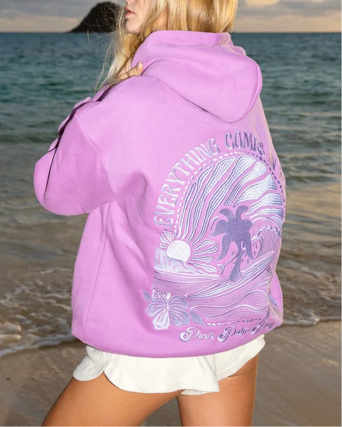 Everything Comes in Waves" Hoodie in Açai