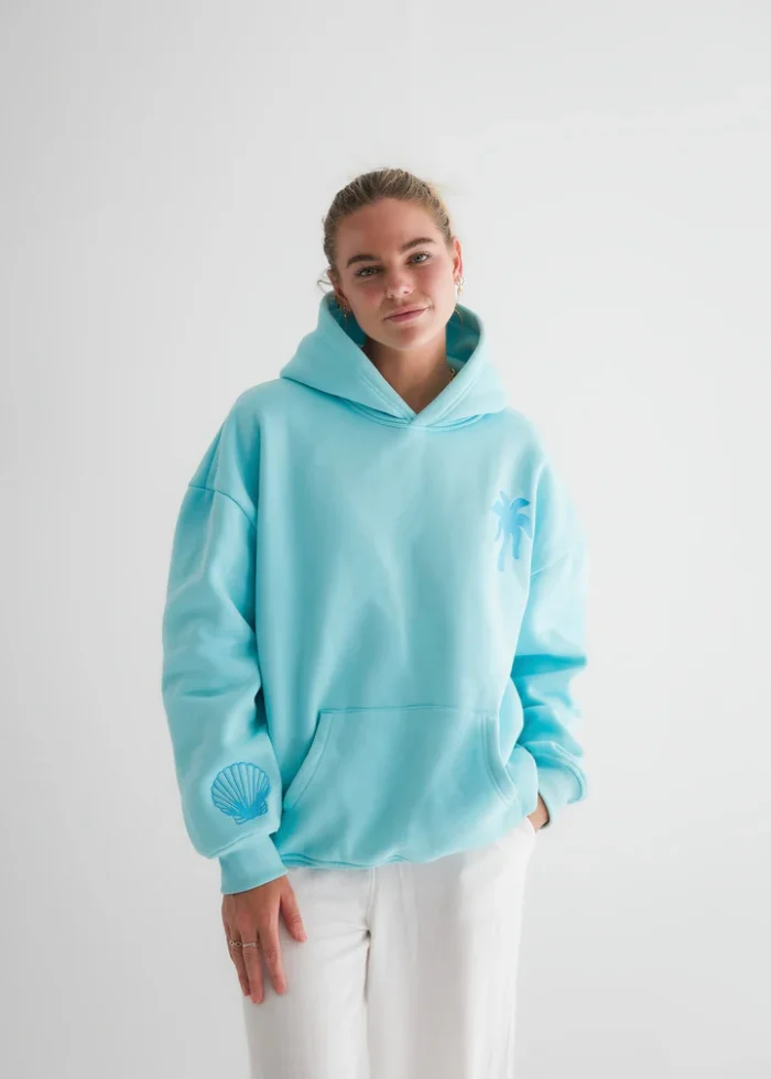 Hawaii Hibiscus" Hoodie in Aquamarine