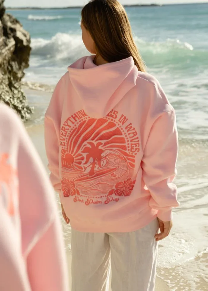 Everything Comes in Waves" Hoodie in Pink