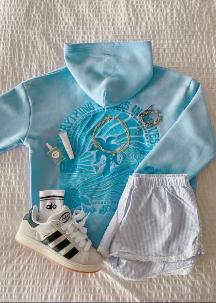 Everything Comes in Waves” Hoodie in Blue