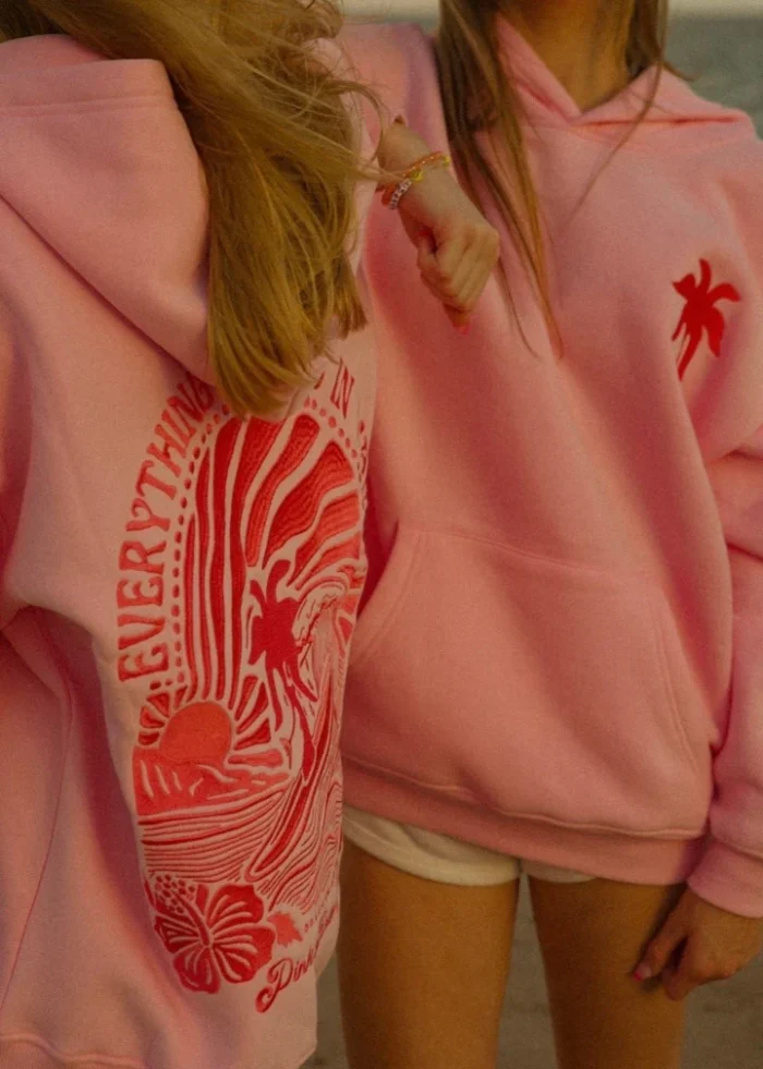Everything Comes in Waves" Hoodie in Pink