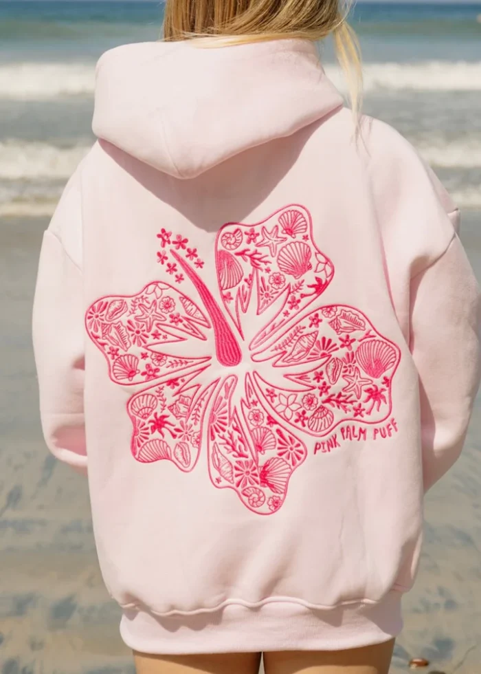 Hawaii Hibiscus" Hoodie in Blush