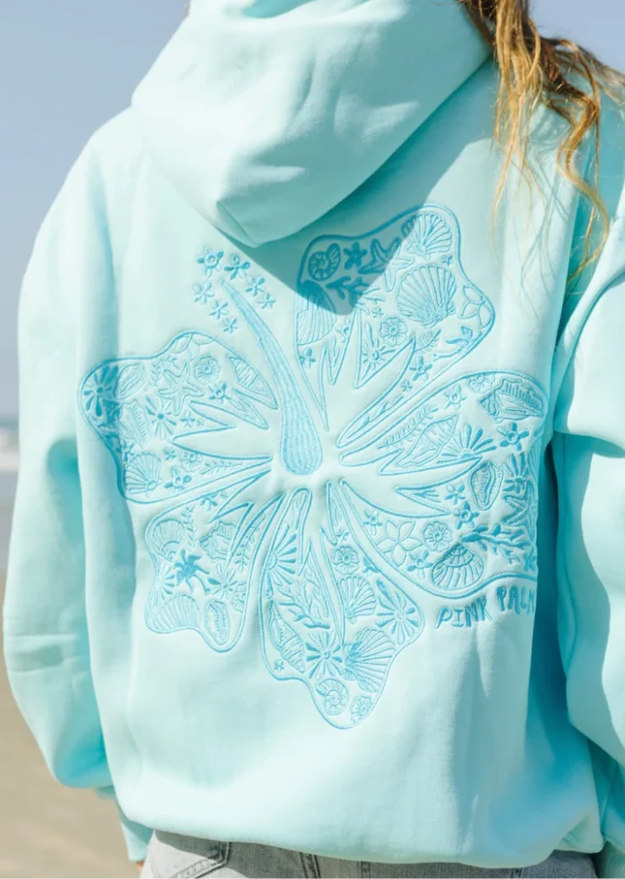 Hawaii Hibiscus" Hoodie in Aquamarine