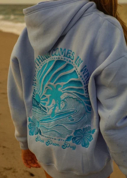 Everything Comes in Waves” Hoodie in Blue