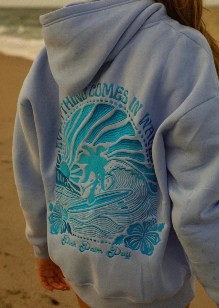 Everything Comes in Waves” Hoodie in Blue