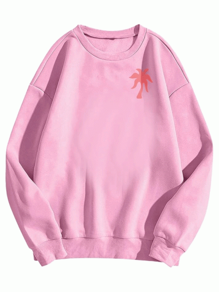 Pink-Palm-Oversized-Pullover Sweatshirt