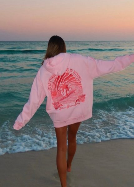 Everything Comes in Waves Pink Hoodie