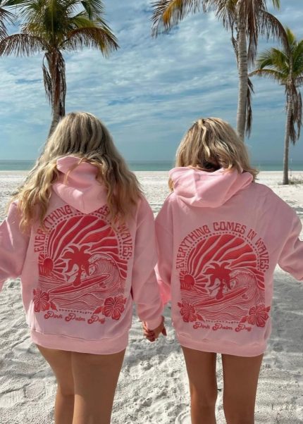 Everything Comes in Waves Pink Hoodie