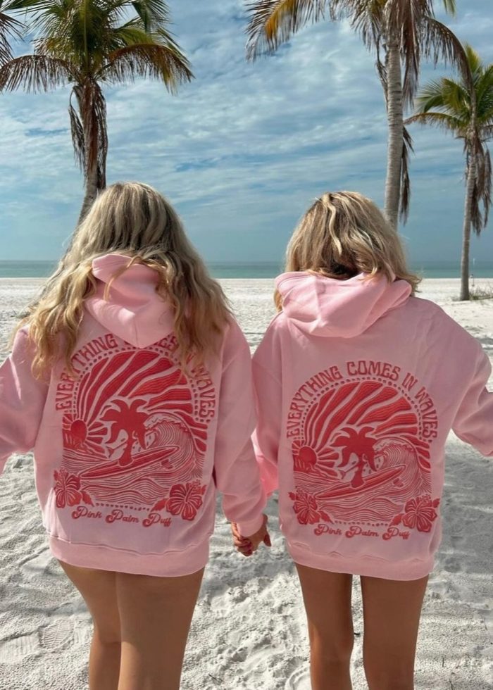 Everything Comes in Waves Pink Hoodie